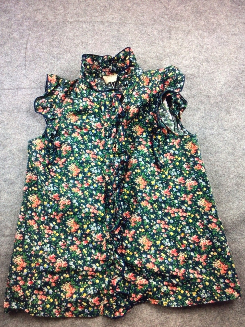 Sezane Floral Ruffle Sleeve Short Sleeve Top - Green Multi